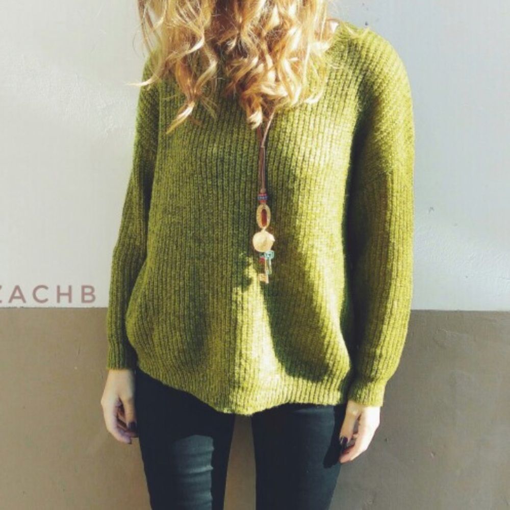 Lace up wool blend sweater